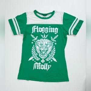 Flogging Molly Rare Green Vintage 90s Ringer Baby Tshirt Lion's Head Women's